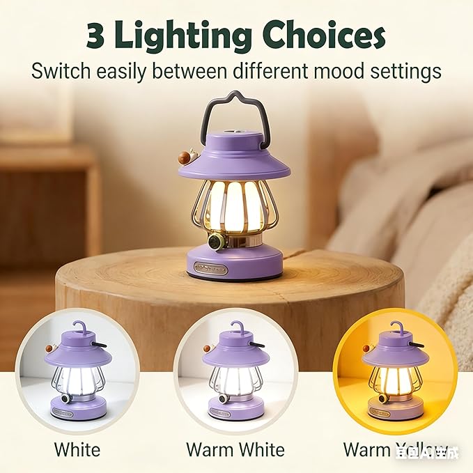 Kids Camping Light Set - Rechargeable Lantern & Motion Sensor Headlamp with USB-C Charging, 3 Color Dimmable Night Light for Boys Girls Indoor Outdoor Adventures (Purple)