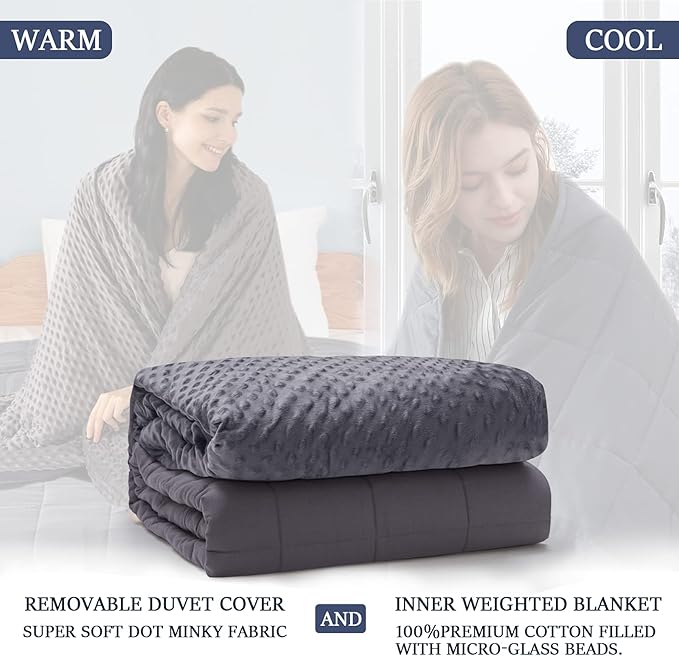 yescool Weighted Blanket with Cover for Adults (15 lbs, 48" x 72", Charcoal Gray) Heavy Blanket for Sleeping Perfect for 140-160 lbs, Twin Size Breathable Blanket with Premium Glass Bead
