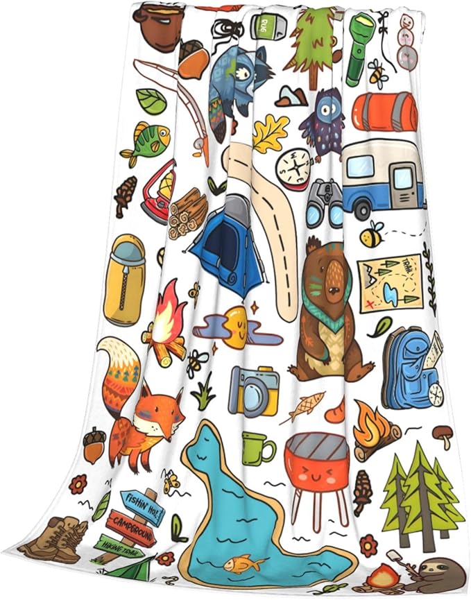 Camping Blanket, Comfort Soft Flannel Camping Throw Blanket, Ideal for Living Room and Bedroom Decor White, Perfect Loves Camping Blanket for Everyone 80"X60"