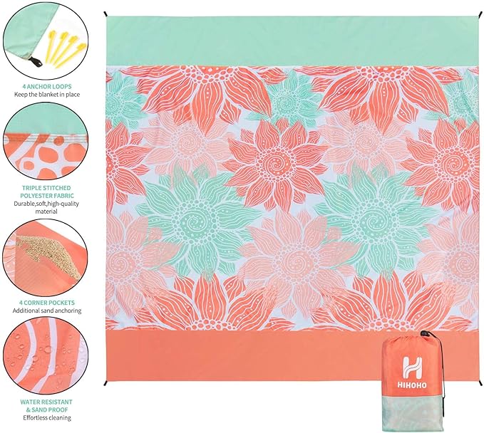 HIHOHO Beach Blanket Waterproof Sandproof Extra Large Beach Mat 79" X 83"/120"x108"for 1-8 Adults Quick Drying Durable Outdoor Picnic Mat for Beach Travel Camping Hiking