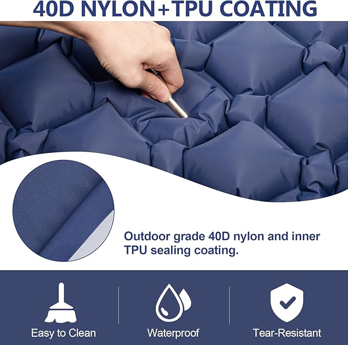 Sleeping Pad, Ultralight Self Inflating Camping Mat Sleeping Pad for Camping with Built-in Foot Pump & Pillow Durable Waterproof Sleeping Mat for Tent, Backpacking, Hiking - Blue