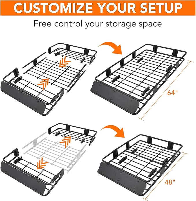 GarveeLife Heavy Duty Roof Rack Basket 64" x 39" - Adjustable Rooftop Cargo Carrier for SUV/Truck/Van w/Waterproof Bag, 200LB Capacity Universal Steel Roof Basket