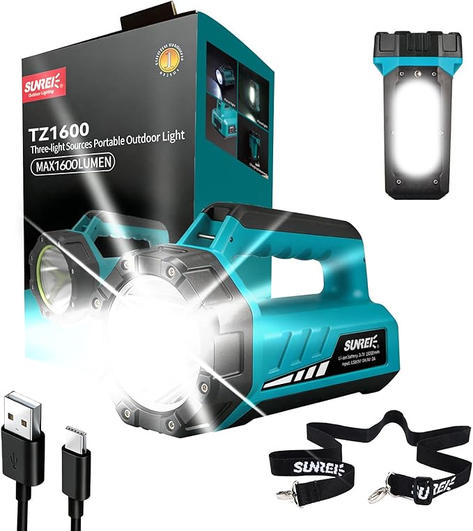 SUNREI Rechargeable LED 2000LM Flashlight, 8 Light Modes Portable Camping Lantern, 18000mAh Power Bank, IP67 Waterproof for Emergencies Power Outages, Hurricane Emergency, Hiking, Home, etc