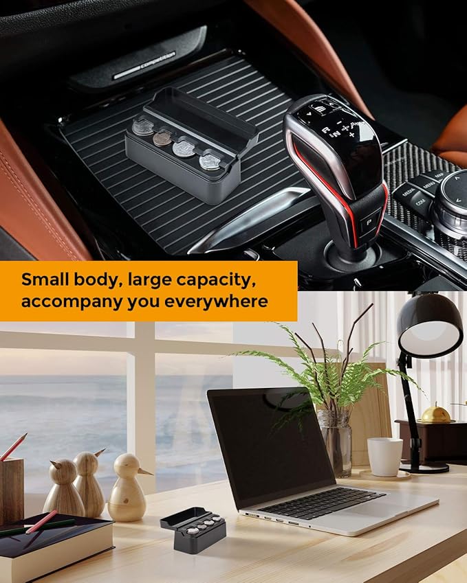 JOYTUTUS Coin Holder for Car Change Organizer Universal Storage Coin Money Dispenser Fit for Most Car Trucks Accessories(Black, 1 Pack)