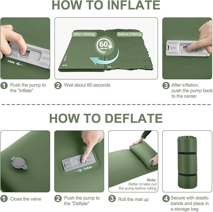 Elegear CumbreX™ Self Inflating Sleeping Pad, Built-in Electric Pump 3.15" Ultra-Thick Memory Foam Camping Mattress Pad with Pillow Double Sleeping Pad for Camping R-Value 9.5 Foam Camp Pad - Full