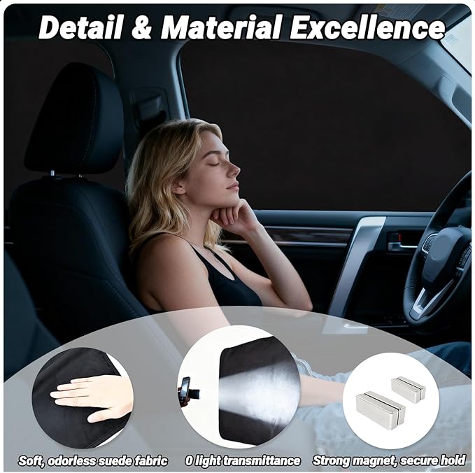 XCBYT Car Window Shades for 2017-2024 Toyota 4Runner, Suede Fabric Car Window Covers for Privacy, Custom Fit Design Without Built-in Steel Rings, UV & Heat Protection, Magnetic Installation