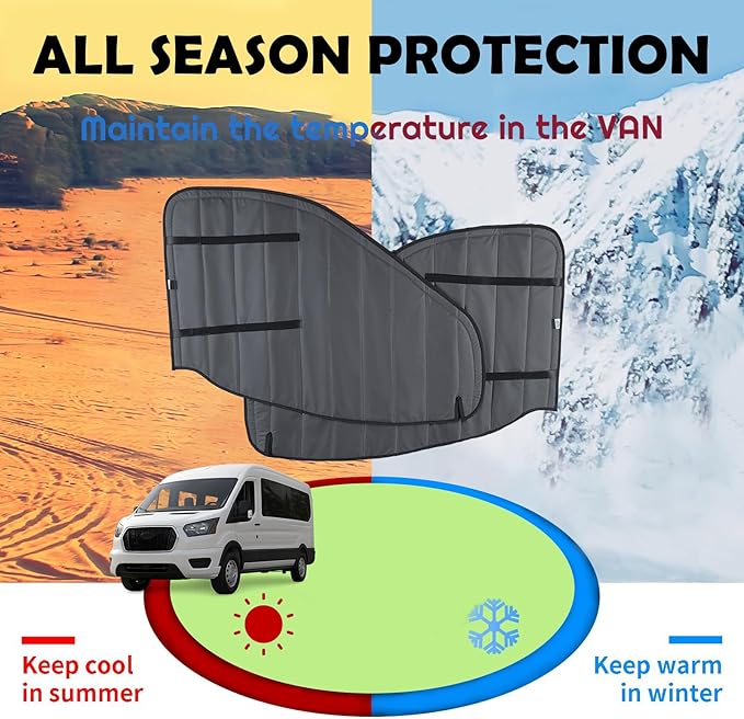 Magnetic Insulated Front Door Window Covers (Pair) for 2015-2026 Ford Transit Medium and High Roof Vans, Blackout Privacy Sun Shades for Stealth Camping – Dark Gray