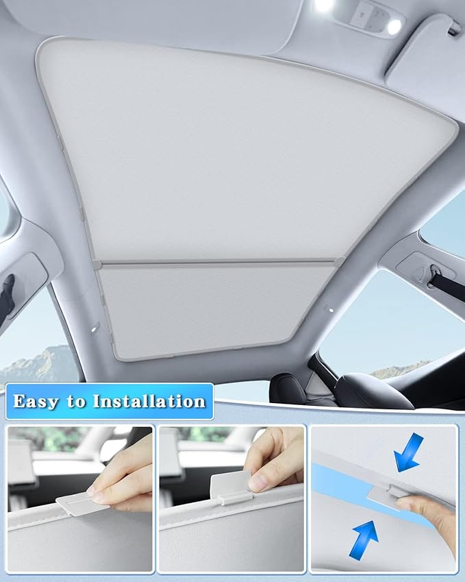 White Sunshade Roof for Tesla Model Y 2021-2025 (Not fit for Model Y Juniper) Accessories for Model Y Roof, 6-Layer Sun Shade Heat Insulation No Gap Keep Cool UV Ray Protection, Easy to Install