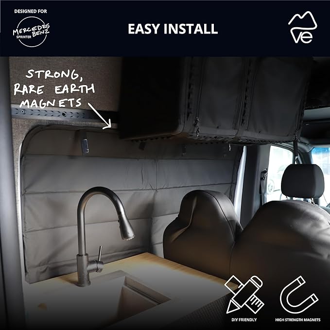 VanEssential Insulated Stealth Blackout Magnetic Window Cover Designed for Mercedes-Benz NCV3 & VS30 (Van Years 2007 to Current), Crew Window (Bare Metal Window Frame Only), Black