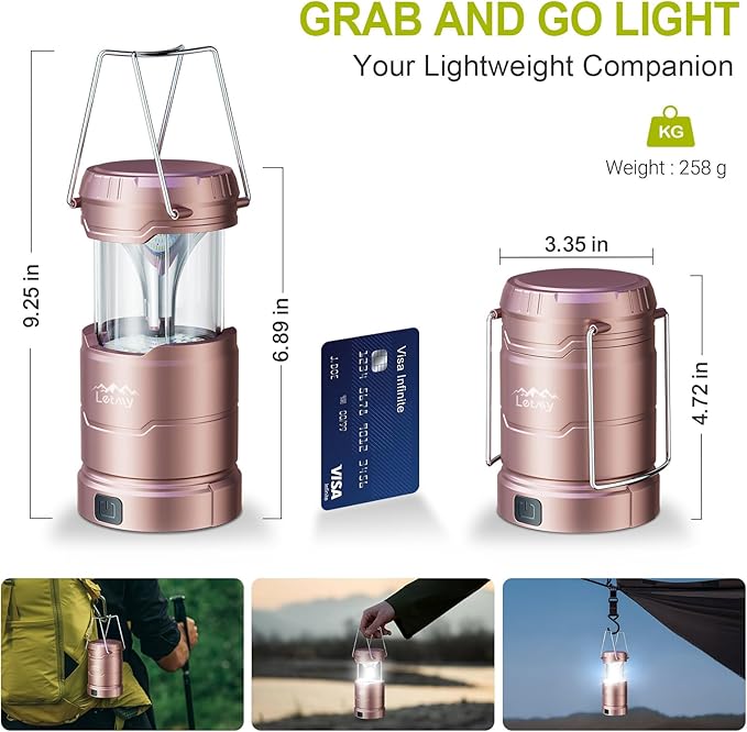 LETMY LED Camping Lantern for Power Outages, 3 Color Modes & Dimmable Battery Powered Lantern, IP65 Waterproof & Collapsible, Lanterns Flashlight Survival Kits for Emergency Hurricane Hiking, 4 Pack