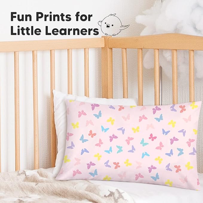 KeaBabies Toddler Pillowcase 13"x18" - Organic Cotton Toddler Pillowcase for Kids, Boys, Girls, Soft & Durable Cotton Cover for Miniature Sleepy Pillows, Cute Colors, Pillow Sold Separately (Flutter)
