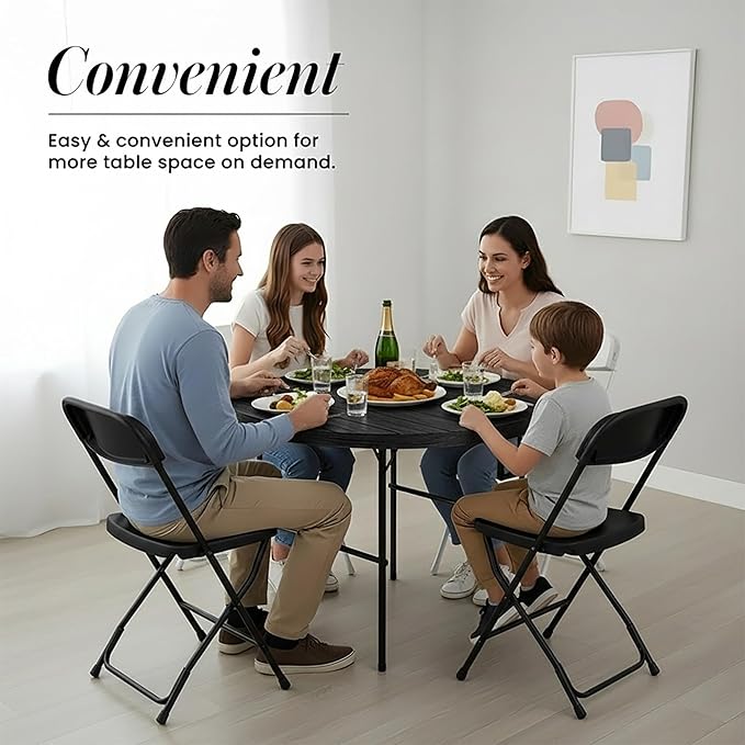 Our Modern Space 3.5 Feet Circular Round Foldable Table with Built in Handle & Steel Legs | Heavy Duty Portable | Perfect for Party, Dining, Wedding, Events, Picnic Indoor, Outdoor, Camping, Utility