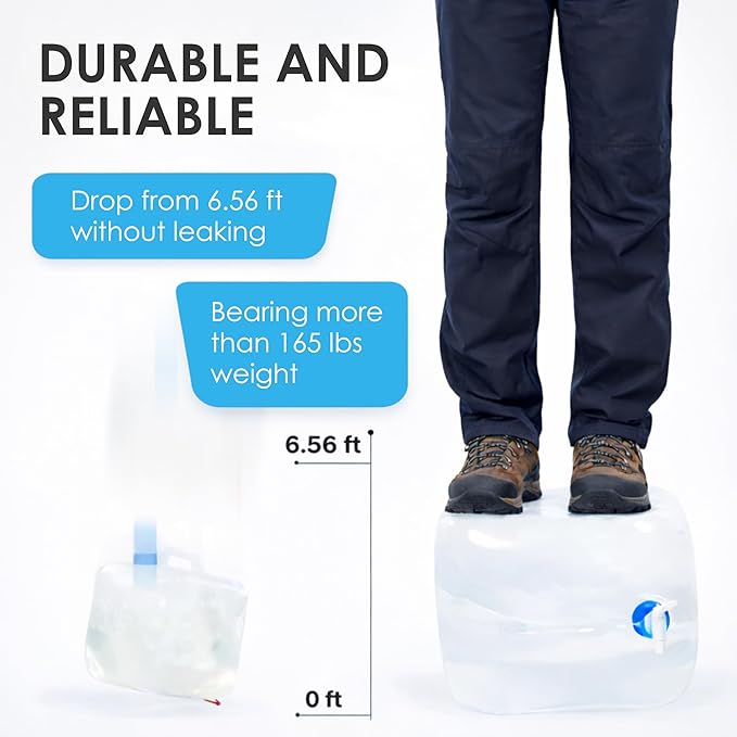 Collapsible Water Storage Container, 10×5.3 Gallon BPA Free Portable Camping Water Jug with Spigot and Vent, Long-term Water Storage Carrier for Outdoors Hiking Backpack & Emergency Survival Kit