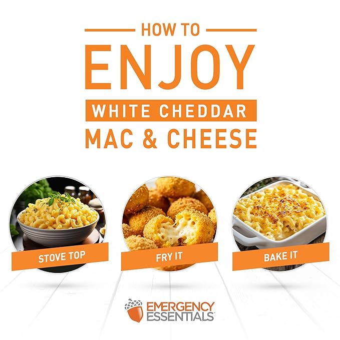 Emergency Essentials Freeze Dried White Cheddar Mac & Cheese, Large #10 Can, Bulk Food, Easy Dinner, 25-Year Shelf Life