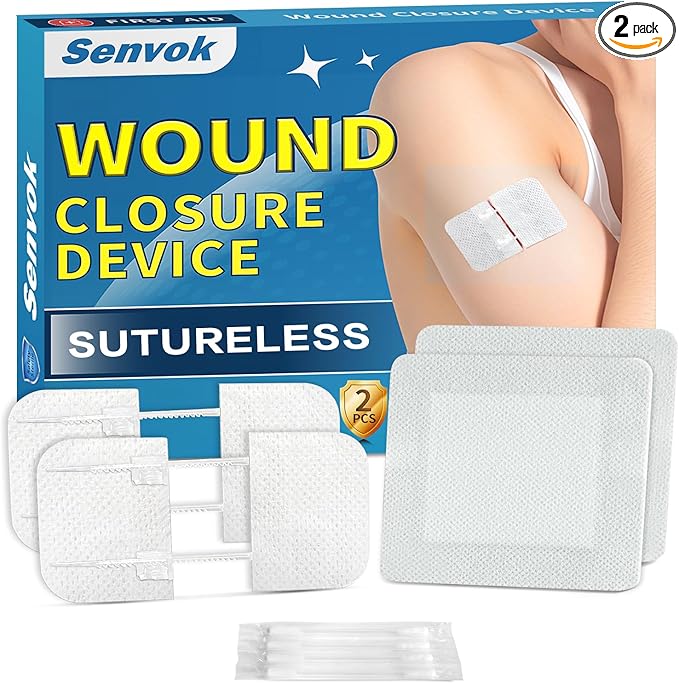 Zip Stitch Wound Closure Strips | 2-Pack Stitchless Butterfly Bandages | Adjustable Tension for Painless Laceration Repair, Post-Surgery Care & Emergency First Aid