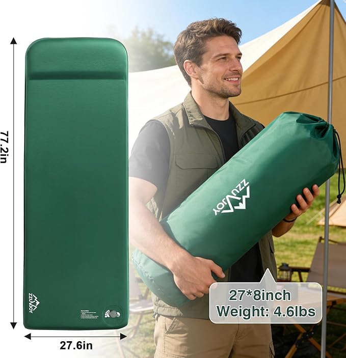 Memory Sleeping Pad, 3.1" Ultra-Thick Foam Sleeping Mats for Camping, 9.5 R-Value Insulated Self Inflating Sleeping Pad with Pillow, Camping Mattress Pad for Car Travel Tent