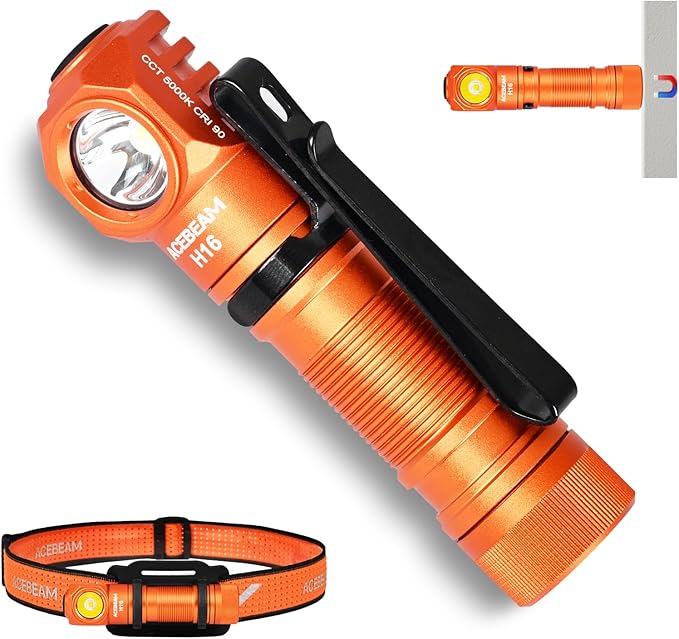 ACEBEAM H16 650 High Lumens Rechargeable Led Headlamp, 90 Degree EDC AA Right Angle Flashlight with Magnetic Base, Pocket Mini Flash Light with Clip, 519A 90+ High CRI Led Head Lamp for Camping, Work