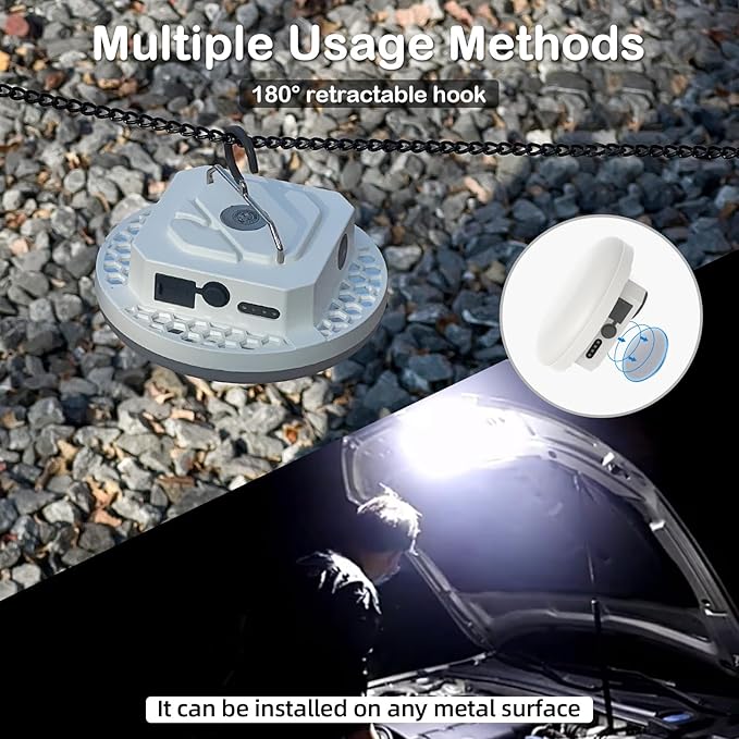 10000mAh Rechargeable Hanging Tent Light with Magnet, Portable 30W 4000LM LED 3 Color Lighting Modes Camping Lantern, IPX5 Waterproof LED Flashlight for Emergency & Gift