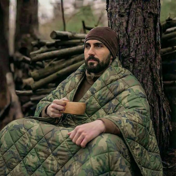 LOOGU Camo Blanket Waterproof Insulation Poncho Liner for Outdoor Camping, Hiking, Hunting, Survival, Backpacking, Picnicking