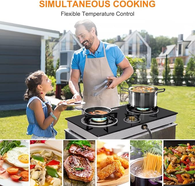 Camplux Propane Gas Stove with 21,600BTU, 3 Burners Propane Stove, Tempered Glass Camping Cooking Stove