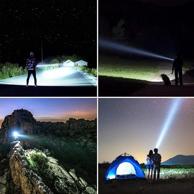 YIERBLUE Rechargeable Spotlight, Super Bright 2000,000 High Lumen LED Handheld Spotlight Long Lasting Large Flashlight Searchlight and Flood Camping Flashlight with Foldable Tripod Black