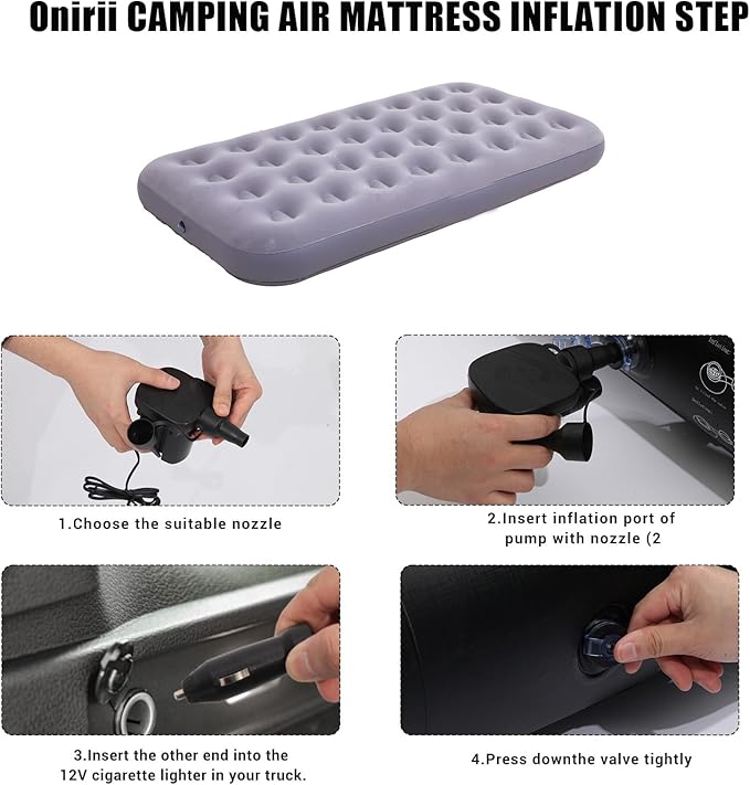 Onirii Twin Size Single Camping Air Mattress Bed with Air Pump,75"x 39"Thickened Portable Inflatable Mattress Blow Up Air Mattress,Travel Sleeping Bed Pad for Camping Home Hiking(Gray)
