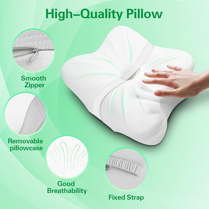SAHEYER Memory Foam Travel Cervical Pillow, Small Camping Pillows for Sleeping with Strap, Neck Support Camping Gear Accessories - Travel Essentials for Sleeping, Backpacking, Hammock, Gray
