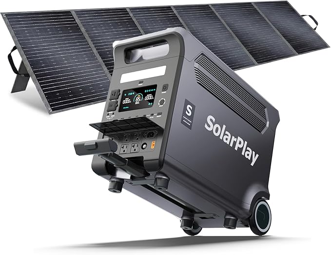 SolarPlay Portable Power Station 3600W (5500W Peak), 3840Wh Solar Generator with 400W Solar Panel, LiFePO4 Battery, 2Hrs Fast Charging, Adjustable, UPS with AC output for Home Camping