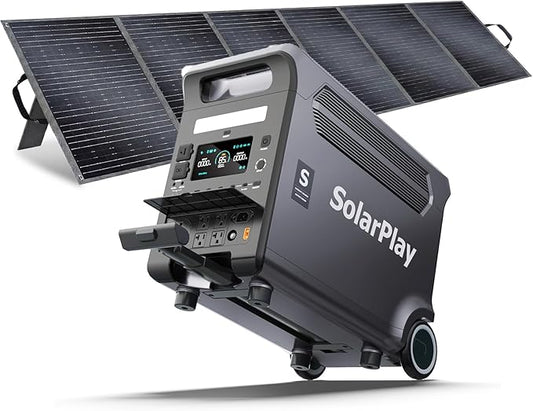 SolarPlay Portable Power Station 3600W (5500W Peak), 3840Wh Solar Generator with 400W Solar Panel, LiFePO4 Battery, 2Hrs Fast Charging, Adjustable, UPS with AC output for Home Camping