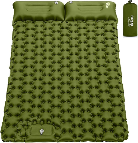 HiiPeak Double Sleeping Pad - Self Inflating 3" Extra-Thick for 2 Person with Pillow Built-in Foot Pump Inflatable Sleeping Mat for Backpacking, Hiking, Traveling, Tent, Portable Camping Mat (Green)