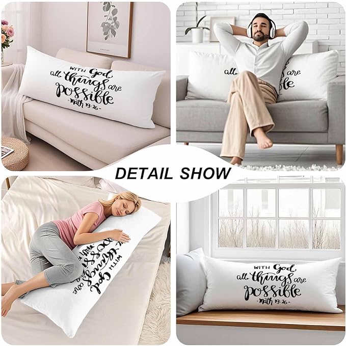 Bible Quote Outdoor Pillows Body Pillow Cover Christian with God All Things are Possible Lumbar Body Pillow Case Body Cushion Covers Body Pillowcases for Bedroom,Couch,Sofa 20"X54"