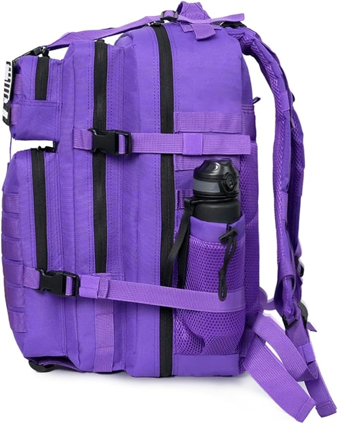 45L Military Tactical Backpack for Men & Women Bug Out Bag Assault pack Molle Daypack Hiking Trekking Rucksack (2.0 side pockets (purple))