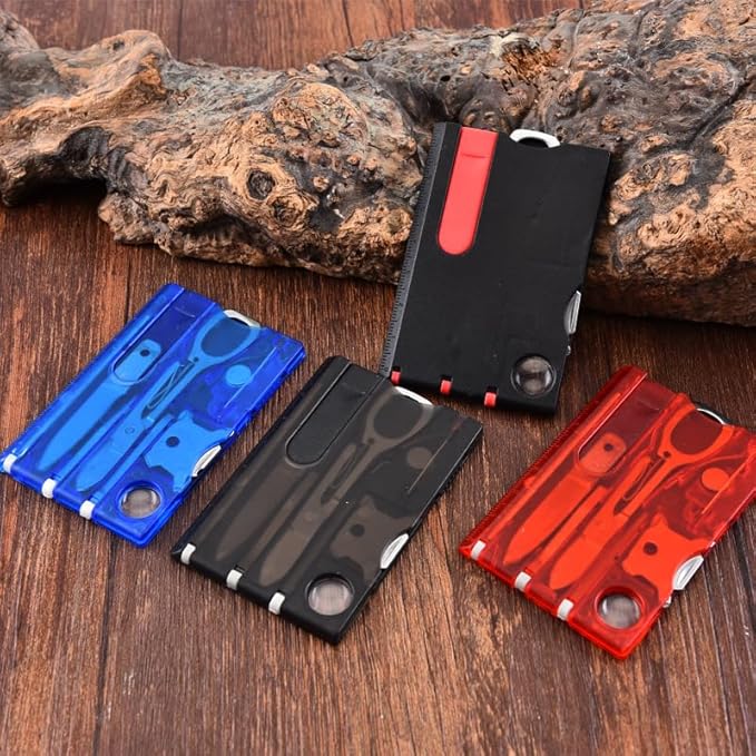 12-in-1 Credit Card Multi Tool, Pocket Survival Gear, Tool Gear Multitools and Accessories，Outdoor Barbecue Camping Tool Hiking Magnifier Tool,Multitools and Accessories (Red)