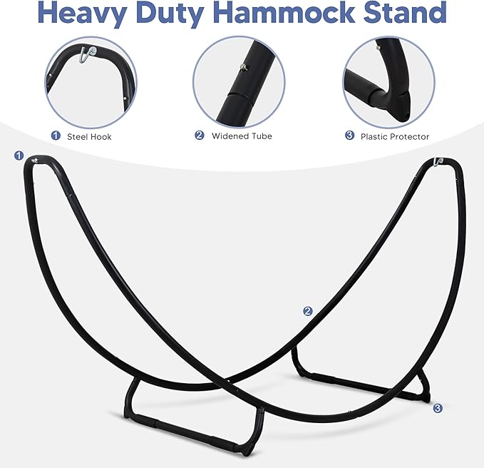 SUNCREAT Portable Large Hammock with Stand, Two Person Hammock with Stand Included, Patent Pending, Blue White