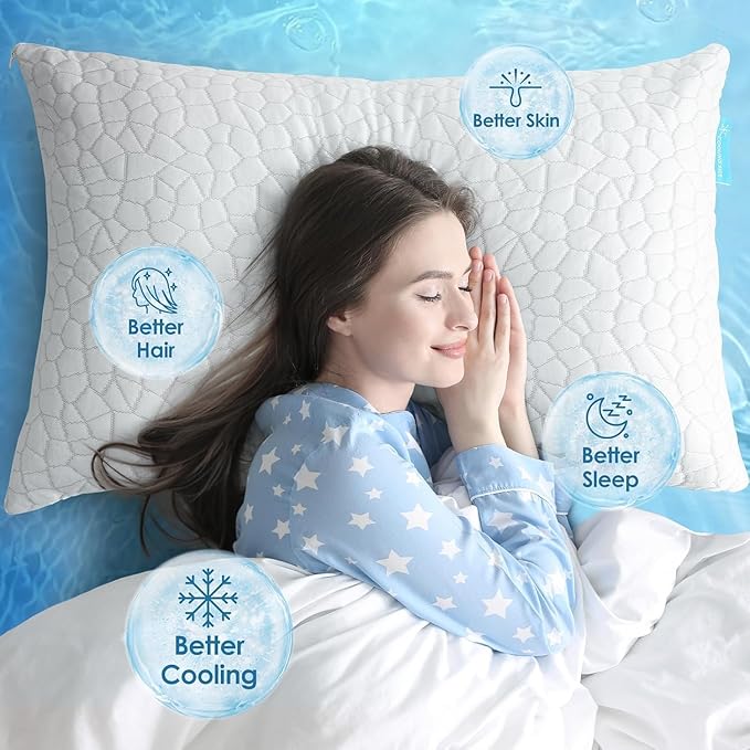 Cooling Pillow Standard Size 1 Pack, Adjustable Bed Pillows for Sleeping, Luxury Shredded Memory Foam Pillows, Soft and Supportive Firm Pillow for Side,Back, Stomach Sleepers, Gifts for Hot Sleepers
