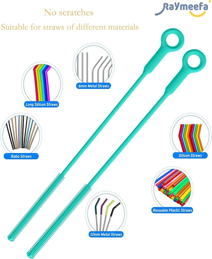 Straw Cleaner Brush Set - Raymeefa Scratch-Free Detail Cleaning for Reusable Straws & Tumblers (Green)