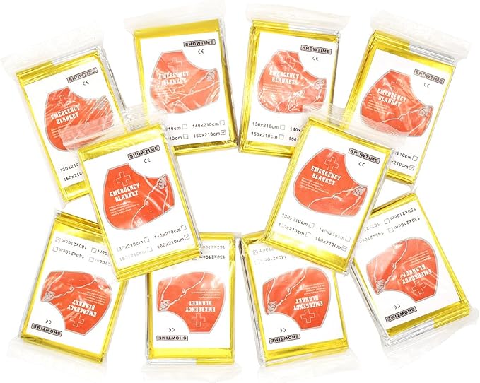 Emergency Blanket Mylar Survival Blanket 82" X 62" Two-Sided Extra Large – Moisture Proof and 90% Heat Retention Foil Space Solar Emergency Thermal Blanket Pack of 10