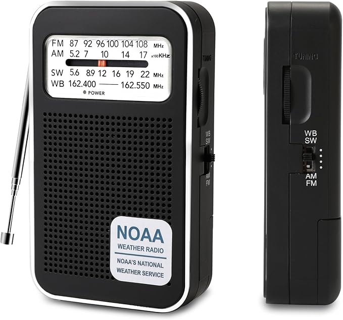 Portable NOAA Weather Radio 4 Band AM FM SW WB, Emergency Radio with DSP Chip, Type-C Rechargeable & Battery Powered, 3.5mm Jack for Hurricane Camping Outdoor