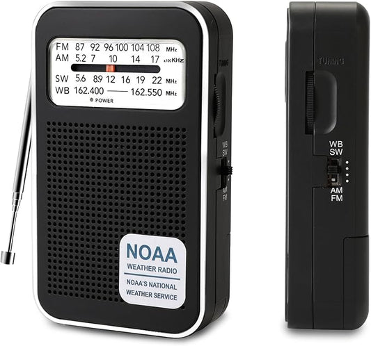 Portable NOAA Weather Radio 4 Band AM FM SW WB, Emergency Radio with DSP Chip, Type-C Rechargeable & Battery Powered, 3.5mm Jack for Hurricane Camping Outdoor