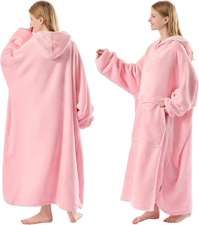 Krifey Big & Tall Wearable Blanket Hoodie with Cat Pocket, Extra Long Oversized Fleece Blanket for Adults, Cozy Birthday Gifts, Christmas Gifts