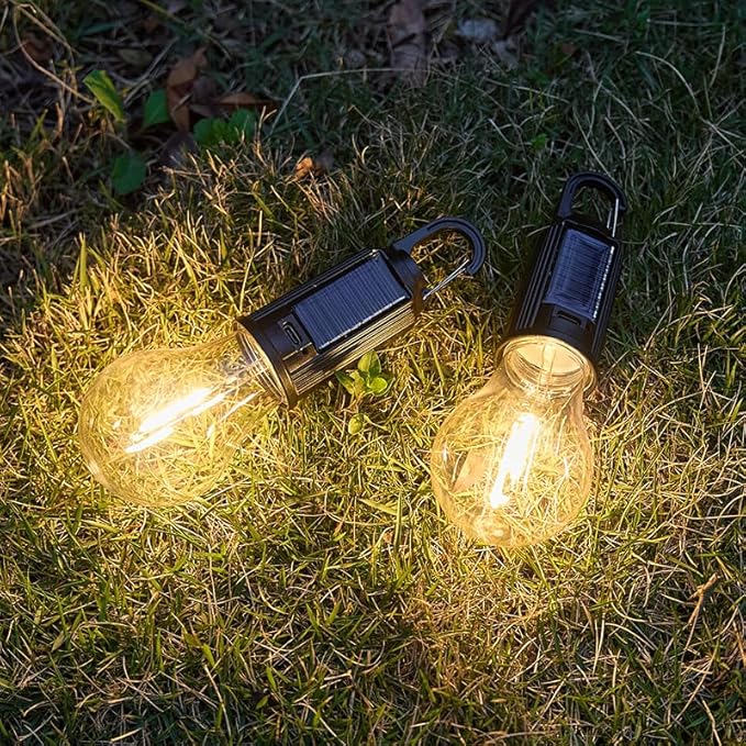 Solar Camping Lights Hooked Tent Lamp Hanging Outdoor Camp Small Rechargeable Bulb Lantern with Clip Hook 3 Lighting Modes for Hiking Backpacking Warm Light 8 Pack