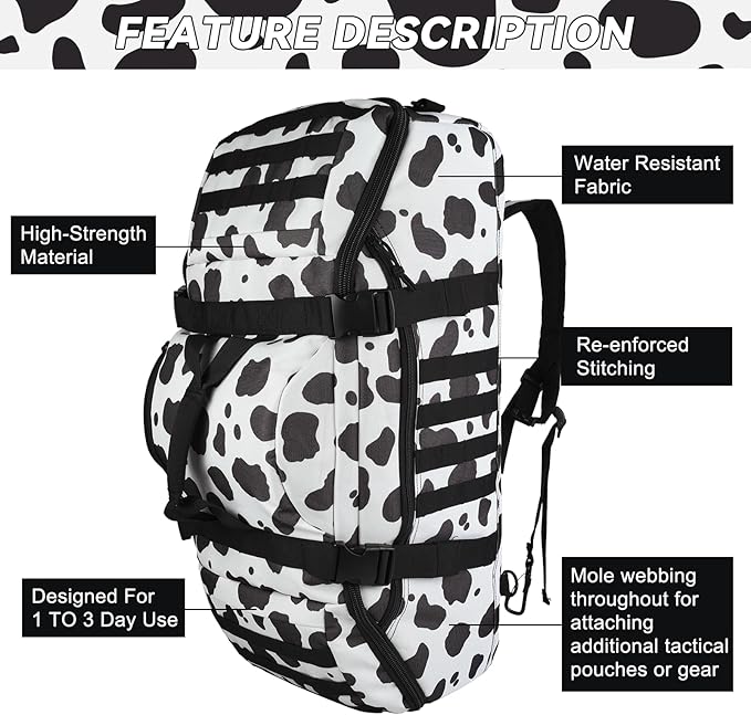 Hannibal Tactical 65L Large Duffle Bag, 3-in-1 Tactical Backpack MOLLE Pack for Sports, Gym, Outdoor, Cow Color