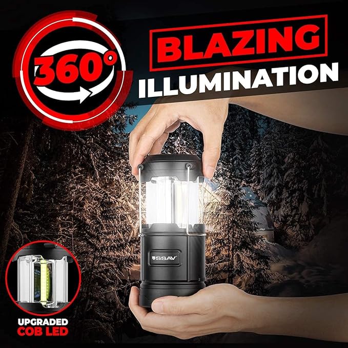 2 Pack Camping Lantern - Portable LED Battery Powered Lantern with Magnetic Base and Foldable Hook for Emergency Use or Campsites, Essential Hurricane Survival Kit | Batteries Included