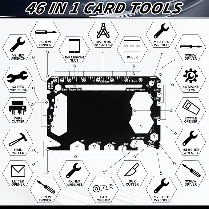 Cholemy 36 Pcs Credit Card Wallet Multitool 46 in 1 Metal Stainless Steel Survival Pocket Tool Bottle Opener Multipurpose Bulk for Husband Dad Men Christmas Birthday Gift, Black