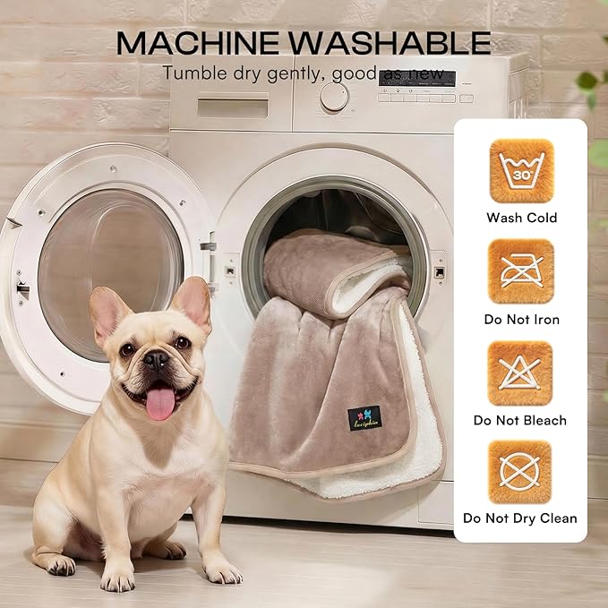 Luciphia Waterproof Blanket for Dog Washable Reversible Sherpa Fleece Throw Blanket for Bed Couch Soft Liquid Pee Proof Furniture Cover Protector for Small Medium Large Pet Cat Khaki 40" x 28"