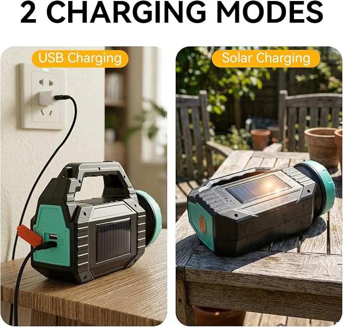 Solar Flashlight, Rechargeable Flashlights, 6 Lighting Modes LED Camping Lantern with Emergency Strobe Light, Type-C & Solar Charging, Emergency Power Supply for Outdoor, Home, Camping, Power Outages