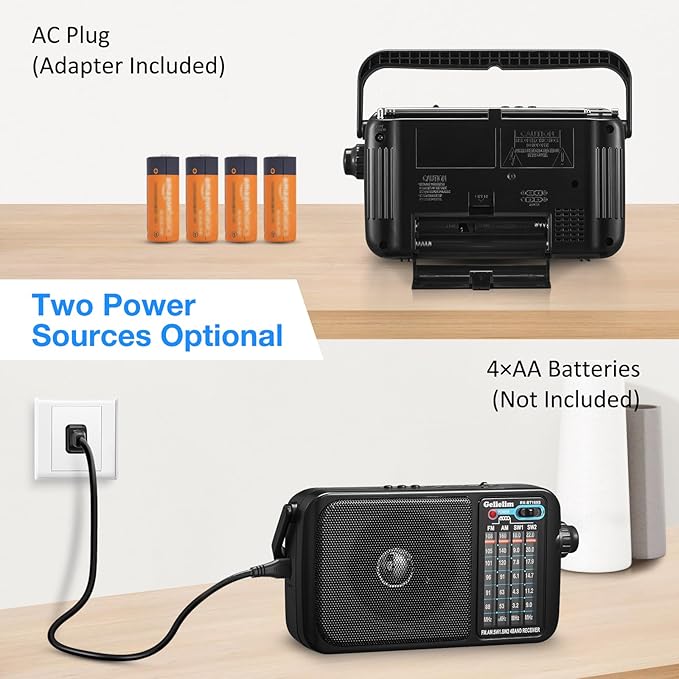 Gelielim Radio Portable AM FM with Bluetooth Loud Speaker, Radio Plug in Wall or Battery Powered Best Reception for Home or Outdoor, Earphone Jack, Large Dial Easy to Use, Great Gfits for Seniors