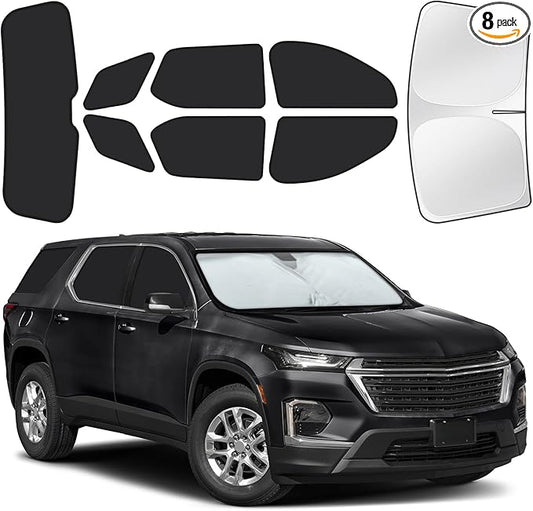 for Chevrolet Traverse 2018-2023 Car Window Shades, 8pcs Privacy Sun Shade Set for Front Windshield Side and Rear Windows, Full Window Covers Keeps Vehicle Cool for Camping Napping