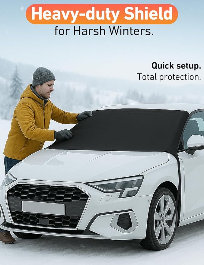 EcoNour Car Snow Cover Compatible for Audi A3 A4 A5 A6 | Windshield Cover for Ice and Snow with S-Hook Straps | Heavy-Duty 600D Oxford Winter Car Cover, Waterproof & Anti-Slip