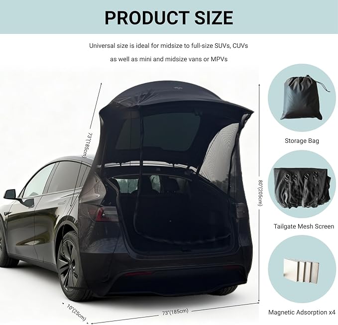 TECUUL Car Camping Tailgate Mesh Screen for SUV, CUV, Mini Van, Tailgate Essentials Ventilation and Mosquito Prevention Magnetic Mosquito Net Easy Installation Camping Essentials Car Accessories